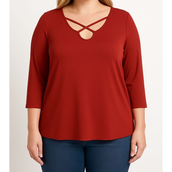 Boston Proper Orange Blouse Women's XL Criss Cross Neck Stretch 3/4 Sleeve - Picture 1 of 11
